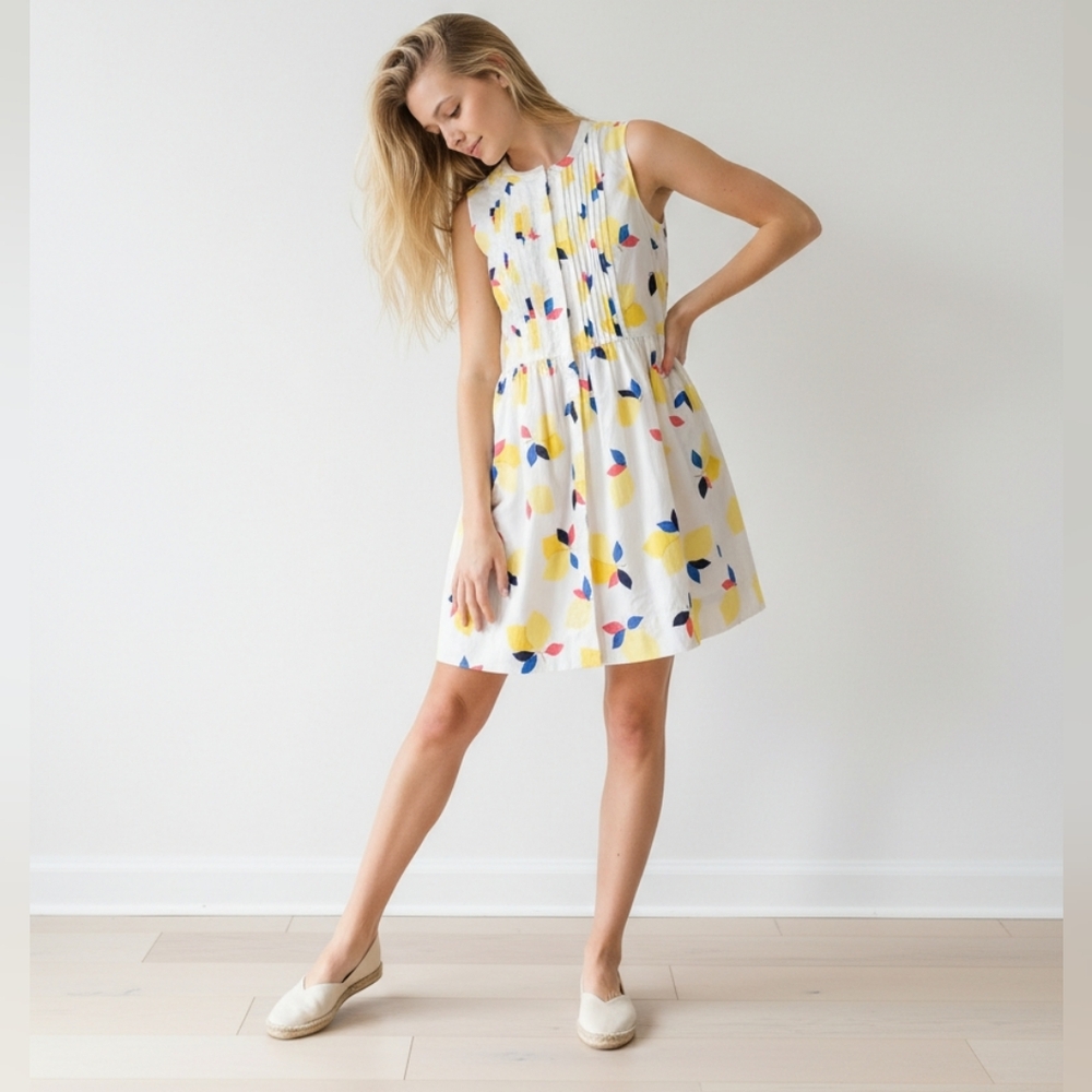 Kate Spade Lemon Zest Sleeveless White Shirt Dress with Colorful Print